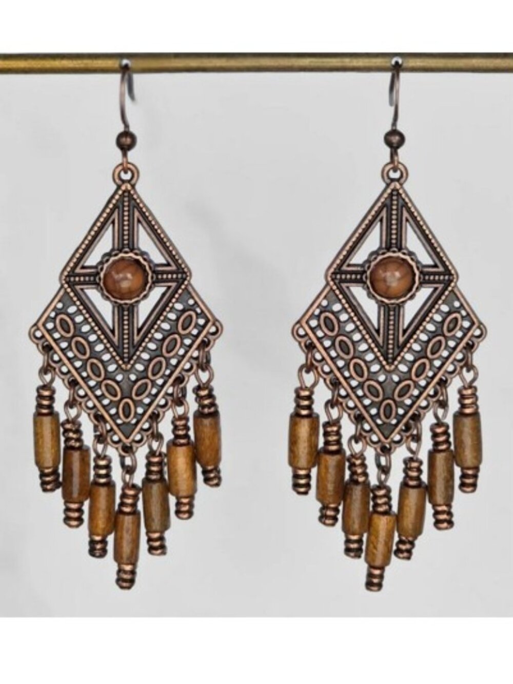 Bronze Dia Boho Beaded Earrings Tribal Boheme Jewelry